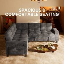 PERLECARE 85'' - 110" Sectional Sleeper Sofa With Pull Out Bed, 7 Seat Modular Sectional Sofa With Storage,  Cup Holders, Sectional Couches For Living Room, Modern Chenille Cloud Couch, Dark Gray - 淺灰色 - 查看 4