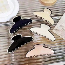 2pcs/1pc High-Quality Large 10cm Black White Acetate Hair Claw Clips,Elegant Curved Hair Claw Barrette,Hair Accessories For Women - Multicolor - View 1