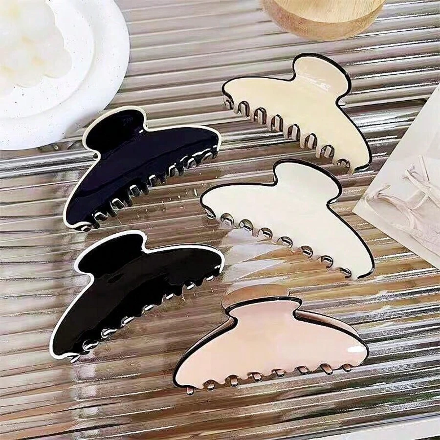 2pcs/1pc High-Quality Large 10cm Black White Acetate Hair Claw Clips,Elegant Curved Hair Claw Barrette,Hair Accessories For Women - Multicolor - View 1