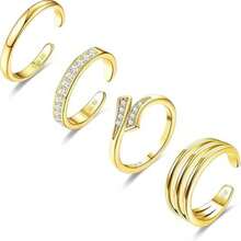 Set de 2 anillos de dedo del pie ajustables con circonita, joyería para los pies de estilo de vacaciones de playa de verano, chapada - Dorado - Ver 6