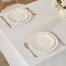 1 pieza Mantel rectangular, resistente a manchas & resistente a arrugas, mantel de poliéster lavable, adecuado para mesa de comedor, fiesta de buffet y decoración de camping, mantel de decoración de boda, tela protectora contra el polvo - Blanco - Ver 8