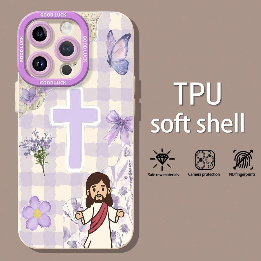 Funda para teléfono con diseño de Jesús de dibujos animados, cruz morada y mariposa. Esta elegante funda es compatible con Samsung, Apple, VIVO, OPPO, , Transsion, , y Honor. Fabricada en silicona TPU, ofrece protección contra golpes y caídas, además de un tacto superior. Es un regalo ideal para familiares, amigos y seres queridos, y una opción perfecta para el Día de San Valentín y Año Nuevo. Funda para teléfono Maestra, funda para iPhone, funda para iPhone 17 Pro, funda para iPad, fundas para teléfono, funda para iPhone 16, funda para iPhone 17, funda para iPhone 15, funda para iPhone 17 Pro Max, funda para iPhone 15, funda para iPhone 16 Plus, funda para iPhone 14, funda - Blanco - Ver 1