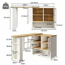 360° Rotating Dining Table, Simple And Modern Design, Multifunctional, Ideal For The Bedroom, Living Room Or Dining Room. It Is Equipped With A Snack Shelf, 5 Shelves And A Rotating Sideboard With Shelves And Glass Doors, White. - White - View 6