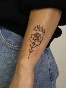 1 Sheet Of Tattoo Stickers, Simple Line-Drawn Rose, Butterfly, Angel, Floral, And English Collection, Temporary Tattoo Stickers, Washable, PVC, Disposable, Waterproof And Sweatproof For Arms, Waist, Back, Legs, Non-Reflective, Realistic Tattoo, Suitable For Individuals, For Daily Use, Lasting 3-5 Days - Black - View 3