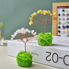 Árbol eterno de cristal natural, decoración floral, base de repollo falso, adorno de árbol de dinero en miniatura tejido a mano, decoración para el hogar/coche, regalo de inauguración de casa, graduación - Árbol de col artificial - Ver 3
