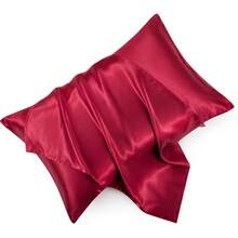 Light Blue Satin Pillowcase Standard Set Of 2 With Envelope Closure,Light Blue Silk Pillowcase For Hair And Skin (20x26) - Wine Red - 查看 1