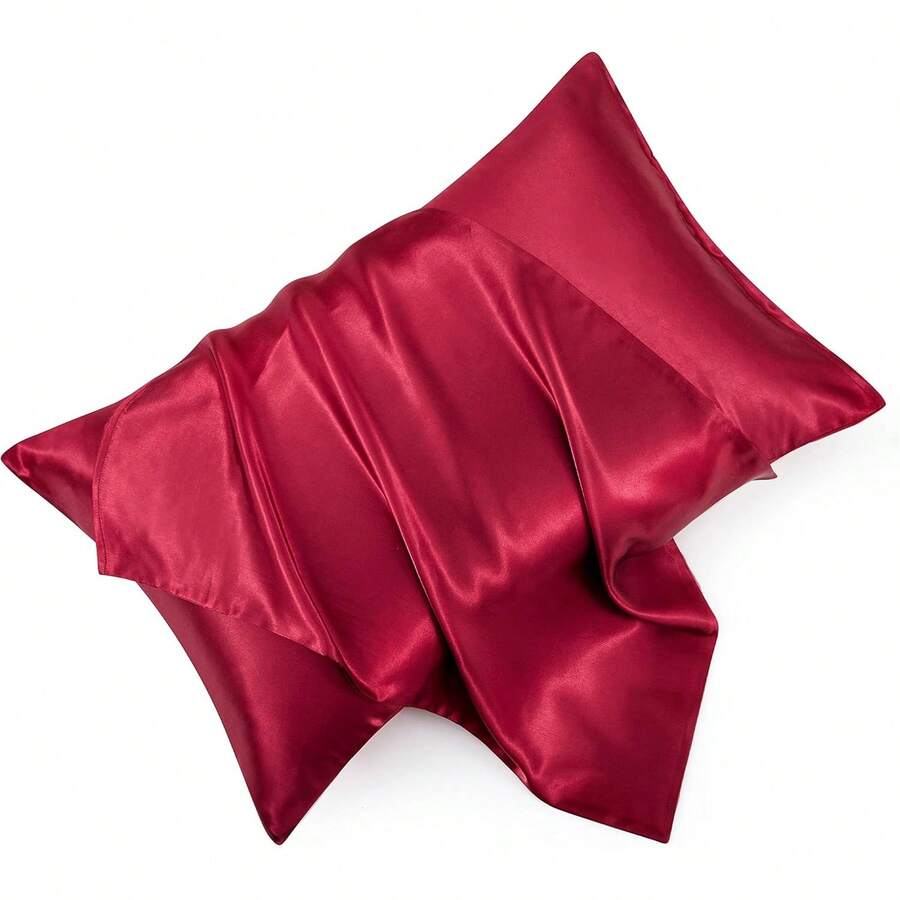 Light Blue Satin Pillowcase Standard Set Of 2 With Envelope Closure,Light Blue Silk Pillowcase For Hair And Skin (20x26) - Wine Red - View 1