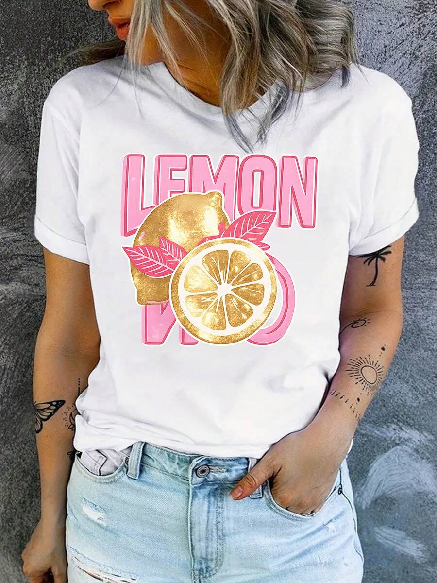 Camiseta corta de cuello redondo de Sve de las mujeres - Top compatible con la blusa con impresión de letra opaca | Camiseta básica de primavera verano casual con cuello redondo | hine lavable Adecuado para blusas, traje casual y capas