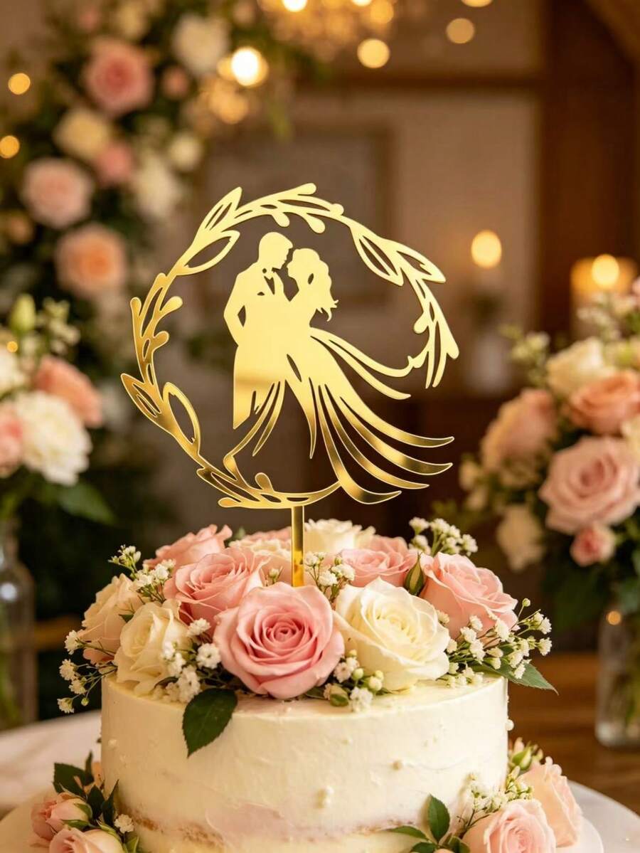 3件套金色亚克力情侣摆件蛋糕装饰，情人节蛋糕礼物标语，婚礼蛋糕装饰，周年纪念蛋糕装饰，订婚蛋糕装饰，英文字母蛋糕装饰，烘焙装饰，厨房烘焙用品，蛋糕装饰，甜品桌装饰