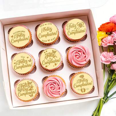 Bộ 5/10 que cắm bánh cupcake chúc mừng sinh nhật, que cắm bánh sinh nhật bằng acrylic hình tròn mạ vàng gương, thích hợp trang trí bánh sinh nhật theo phong cách Mexico/Tây Ban Nha.