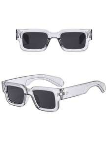 2pcs Black & Gray Square Retro Fashion Glasses, Compact & Portable, Suitable For Street Style, Vacation, Party, Daily Wear - Black - View 3