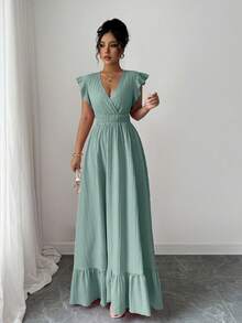 Women's Casual And Simple Maxi Dress With Waist, Suitable For Vacation - Xanh lá nhạt - Xem 4