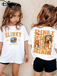 Disney Toy Story Slinky Dog Double-Sided Print Kids' T-Shirt, Cute Cartoon Casual Tee, Perfect For Daily Wear, School Activities, Family Outings And Weekend Trips, Shipped From Local Warehouse - trắng - Xem 1