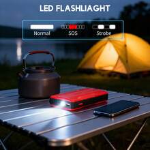 Portable 800A Peak Car Jump Starter, 12V Emergency Battery Booster W/ 6400mAh Power Bank Function, LED Flashlight/Strobe/SOS Light, USB & Type-C Charging Ports, Intelligent Protection Against Reverse Polarity/Short Circuit, Anti-Misoperation - Smart Cable Clip - Red - View 4