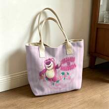 Túi tote hình gấu Lotso trong phim Toy Story của Disney Pixar, túi đeo vai bằng vải canvas dung tích lớn, túi xách tay thông thường thích hợp cho công việc, trường học, mua sắm, du lịch, sử dụng hàng ngày và trang trí nhà cửa. - Hồng - Xem 2