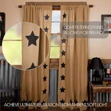 VHC Brands Burlap with Black Stencil Stars Panel Set of 2, 84x40 - Negro1 - Ver 5