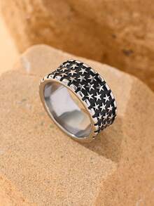 1pc Stainless Steel Vintage Five Pointed Star Pattern Men's Ring Hip Hop Jewelry Gift - Pentagram - View 10