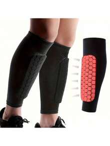 2pcs Honeycomb Collision Protection Leg Guards, Sports Protective Gear For Football, Running, Basketball, Cycling! Made Of High-Elastic Breathable Fabric With Honeycomb Cushion Structure, Effectively Protects Against Collision And Kicking, Also Relieves Exercise Fatigue, One-Piece Fit Design Prevents Curling, Keeping You Safer And More Comfortable During Sports. - Multicolor - View 6