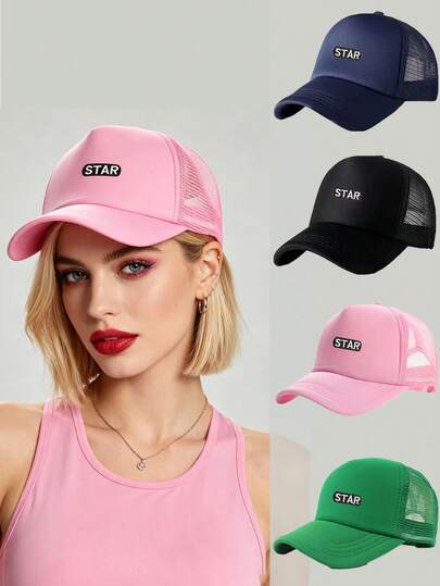 1PC Women's Personalized "STAR"Letter Mesh Baseball Cap, Lightweight Breathable Outdoor Sun Hat,Outdoor Sun Protection Adjustable Hat,Unisex Minimalist Breathable Mesh Cap,Suitable For Outdoor Sports, Streetwear And Daily Wear
