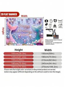 1pc Customizable Mermaid Theme Happy Birthday Backdrop, Gradient Mermaid Tail Colorful Faux Pearl Shell Design, Personalized Name Mermaid Theme Birthday Party Cake Smash Photography Decoration Vinyl Banner, Aesthetic, For Girls, Birthday Gift - Multicolor - View 6