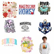9PC DIY iron on transfers for tshirts,   Honey River Days Margaritas Always Salty Summer Vibes Easy Peasy Squeezey Strawberry Bow Anchor Skull Salt Watermelon Lemon Pink Bow , Easy Heat Transfer for Clothing, T-Shirts, Jeans, Backpacks, Hats & Pillows,  Washable Stickers Perfect for Casual Style, Ideal Gift for Women and Men. - Zufälliger Stil - Übersicht 2