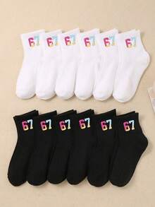 4双随机颜色冰淇淋图案及6/7花纹儿童中筒袜，适合上学、户外运动、跑步，男女童夏季中筒袜 - 彩色 - 查看 3