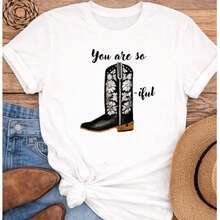 Cowboy Boot Watercolor Graphic   Country Concert Top  Line Dancing Gift Idea. - Blanco - Ver 1