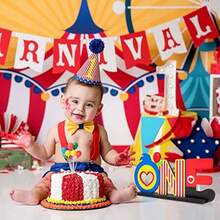 MPlim Plim ONE Letter Sign Wood Table Centerpiece - 1Pcs Circus Clown Plim Plim Theme First Birthday Party Decoration Ply For One Year Old Baby Shower 1st Birthday Table Ornament Photo Props1 - 紅色 - 查看 7