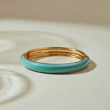 ORNAPEADIA 1pc Women's Gold-Plated Turquoise Enamel Open Bangle Bracelet, Versatile Beach & Daily Wear Accessory, Suitable For Gift - SZ60882-4 - View 9