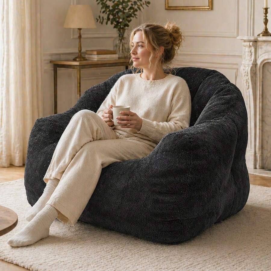 Bear Paw-Shaped Beanbag, Memory Foam Sofa, Ergonomic Design, With Removable And Washable, Soft And Comfortable Flannel Cover, Suitable As A Reading Chair In The Bedroom Or Student Dormitory - 黑色 - 查看 1