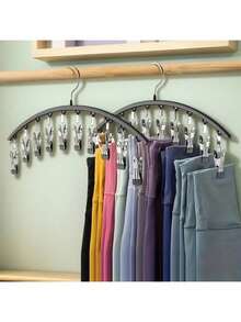 1Pc Multi-Clip Clothes Organizer Hanger With Stainless Steel Construction, Wall-Mounted Rack For Easy Installation And Space Saving Storage, Perfect Holder For Leggings, Socks, Scarves, Belts, Garments And Accessories In Home Bedroom, Closet Organization Solution For All Seasons - Multicolor - View 1