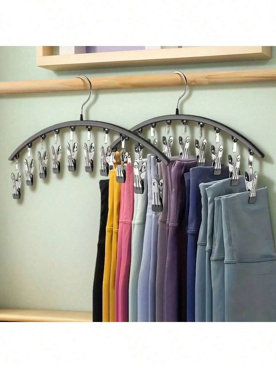 1Pc Multi-Clip Clothes Organizer Hanger With Stainless Steel Construction, Wall-Mounted Rack For Easy Installation And Space Saving Storage, Perfect Holder For Leggings, Socks, Scarves, Belts, Garments And Accessories In Home Bedroom, Closet Organization Solution For All Seasons - Multicolor - View 1