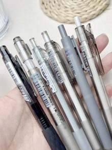 6pcs Simple 0.5mm Black Ballpoint Pen, High Quality Smooth Writing Ink Pen For Students & Office, Easy To Use Back To School - Bộ phối màu đen và xám - Xem 2
