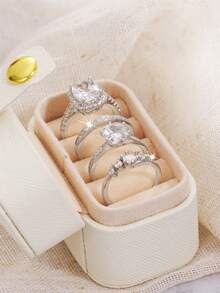 4pcs Elegant Cubic Zirconia Stone Rings Set With Gift Box, Suitable For Women, Applicable For Wedding, Engagement, Anniversary Party, Jewelry Valentine's Day Gift And More - 1# - View 4