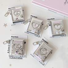 1 pieza Soporte de tarjeta de fotos con forma de corazón de espejo plateado, 16 páginas interiores que caben 32 fotos, álbum de fotos en miniatura brillante con forma de estrella linda, estante de almacenamiento de fotos portátil, adecuado para fotos de identificación, encantos de bolso, almacenamiento de pegatinas - Unitalla - Ver 2