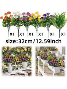 6 pezzi di fiori artificiali di margherita e camomilla, verde finto resistente ai raggi UV, piante artificiali realistiche anti-ossidazione, adatte per la decorazione della casa, della cucina, della parete, vasi sospesi interni ed esterni, giardinaggio e decorazioni per le vacanze - Multicolore - Visualizzare 11