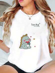 Camiseta con impresión de la serpiente blanca y el encanto de las mujeres | Serpiente linda iling con herradura y diseño, cuello redondo corto Sve casual top, blusa suave elástica de toda la temporada para el día de San Patricio Outfi - Blanco - Ver 2