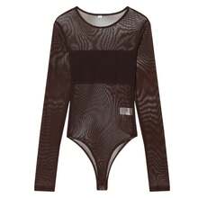 Bodysuits para Mujer, Color Marrón, Sexy, de Malla Transparente, para el Verano 2026, Cuello Redondo, Manga Larga, Transparentes, para Fiestas y Clubes - Marrón - Ver 1