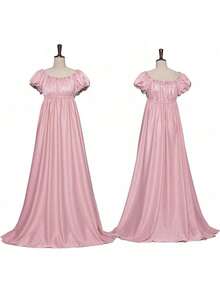 Ny retro medeltida klänning lång balklänning cosplay klänning scendräkt framträdande lång klänning för kvinnor - 2202 Lång Bridgerton Rosa Maxiklänning - Visa 3