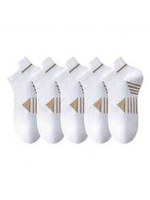 5 Pairs Men's Thin Mesh Breathable Running Sports Socks, Minimalist Solid Color & Striped Short Crew Socks For Summer - Multicolor - View 19