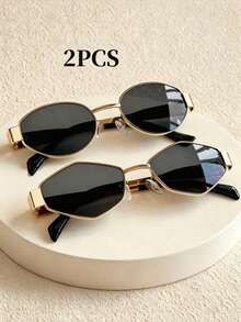 3pcs Retro Bohemian Metal Oval Fashion Glasses, Fashionable Unisex Decorative Glasses With High-End Vibe - 3pcs - Gray, Brown, Green - View 15