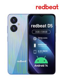 Redbeat D5 Unlocked Smartphone, 6GB RAM 128GB ROM, 6.52" HD+ Display, 5000mAh Battery, Android 14, Dual 4G SIM, 13MP+5MP Dual Camera, Octa-Core Processor, 5GHz WiFi, Bluetooth 5.0 - Gradient Blue - View 2