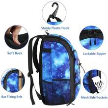 Baball Backpack Softball Bat Bag Wit Soes Compartment  Yout Boys And Adult Ligweig Baball Bag Wit Fence Ook Old TBall Bat Batting Mitten Elmet Caps Teeball Ar - Galaxy Blue - View 5