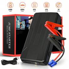Portable 800A Peak Car Jump Starter, 12V Emergency Battery Booster W/ 6400mAh Power Bank Function, LED Flashlight/Strobe/SOS Light, USB & Type-C Charging Ports, Intelligent Protection Against Reverse Polarity/Short Circuit, Anti-Misoperation - Standard Wire Clip - Black - View 1