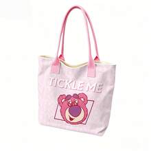 Túi tote hình gấu Lotso trong phim Toy Story của Disney Pixar, túi đeo vai bằng vải canvas dung tích lớn, túi xách tay thông thường thích hợp cho công việc, trường học, mua sắm, du lịch, sử dụng hàng ngày và trang trí nhà cửa. - trắng - Xem 3