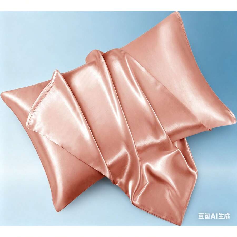 Light Blue Satin Pillowcase Standard Set Of 2 With Envelope Closure,Light Blue Silk Pillowcase For Hair And Skin (20x26) - Rose Gold - View 1