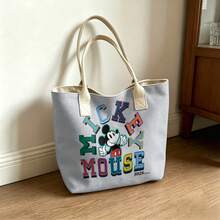 Disney Mickey Mouse Tote Bag, Large Capacity Canvas Shoulder Bag, Casual Handbag For Work, School, Shopping, Travel, Daily Use, Home Decoration - White - View 7