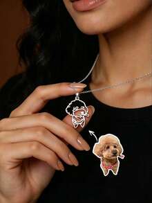 1 Stück personalisierter Haustier-Foto-Hundeanhänger Halskette, Edelstahl Gedenk-Schmuck, Schulmaterial, Rückkehr zur Schule, Schulgeschenke, Büromaterial, Klassenzimmer-Zubehör, Lehrergeschenke, Hochschulmaterial, Kollegen-Geschenke, Wohnheim-Zubehör, geeignet für alle, Jugend-Accessoires, Mittel- und Oberschüler - Halskette mit Haustier-Motiv - Übersicht 2