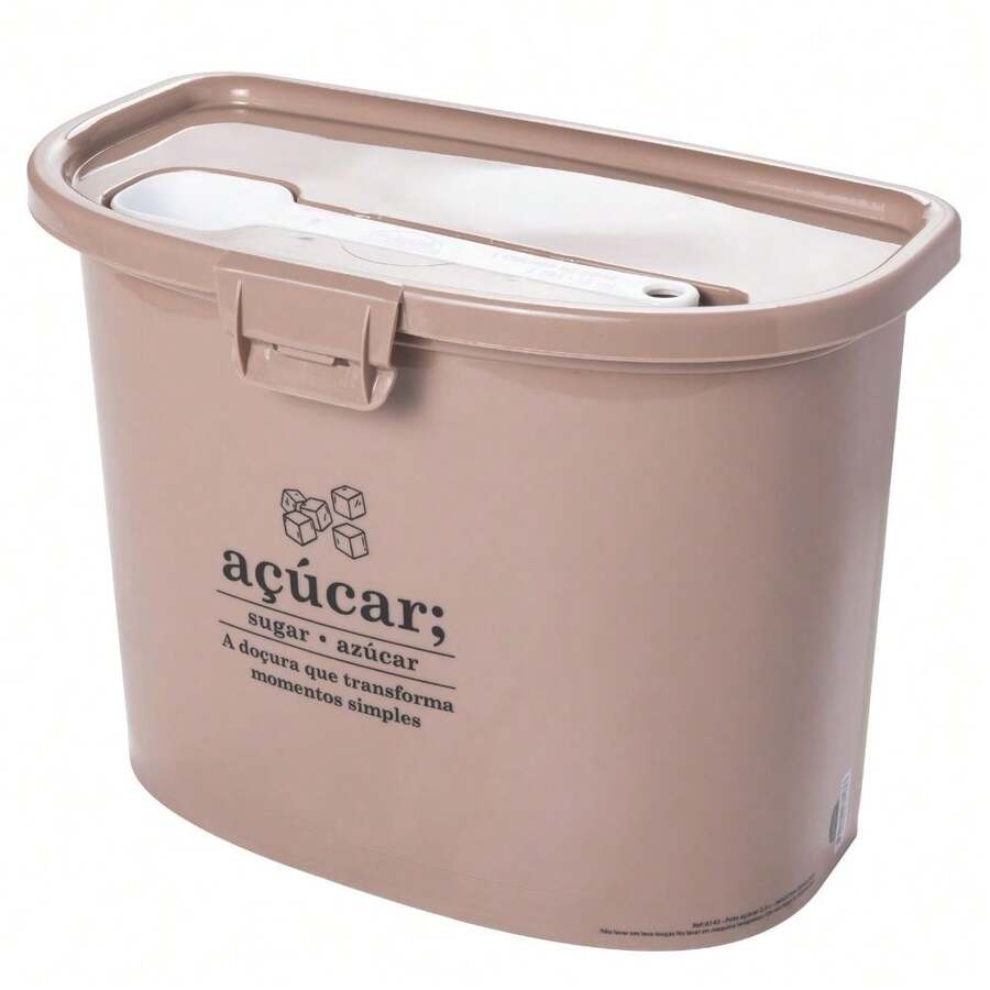 Porta Açúcar c/ Colher Dosadora e Tampa Basculante com Trava - Bege Decorado Café Colonial Plasútil - Bege - Visão 1