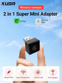 XUDA 2026 新款超迷你无线 CarPlay 适配器，二合一 AI 盒，即插即用，兼容 99% 原厂车型，支持有线 CarPlay/Android Auto，2.4~5.0 GHz WiFi5，时尚便携 - A - 查看 1